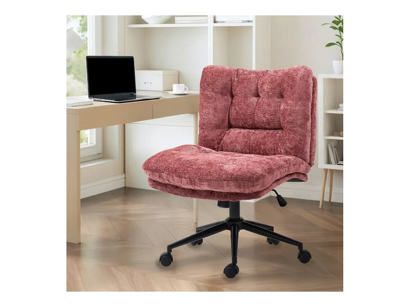 **Dowinx - Criss Cross Chair with Double-Layer Wide Cushion, Fabric Swivel Office Chair Modern for Home - Red**