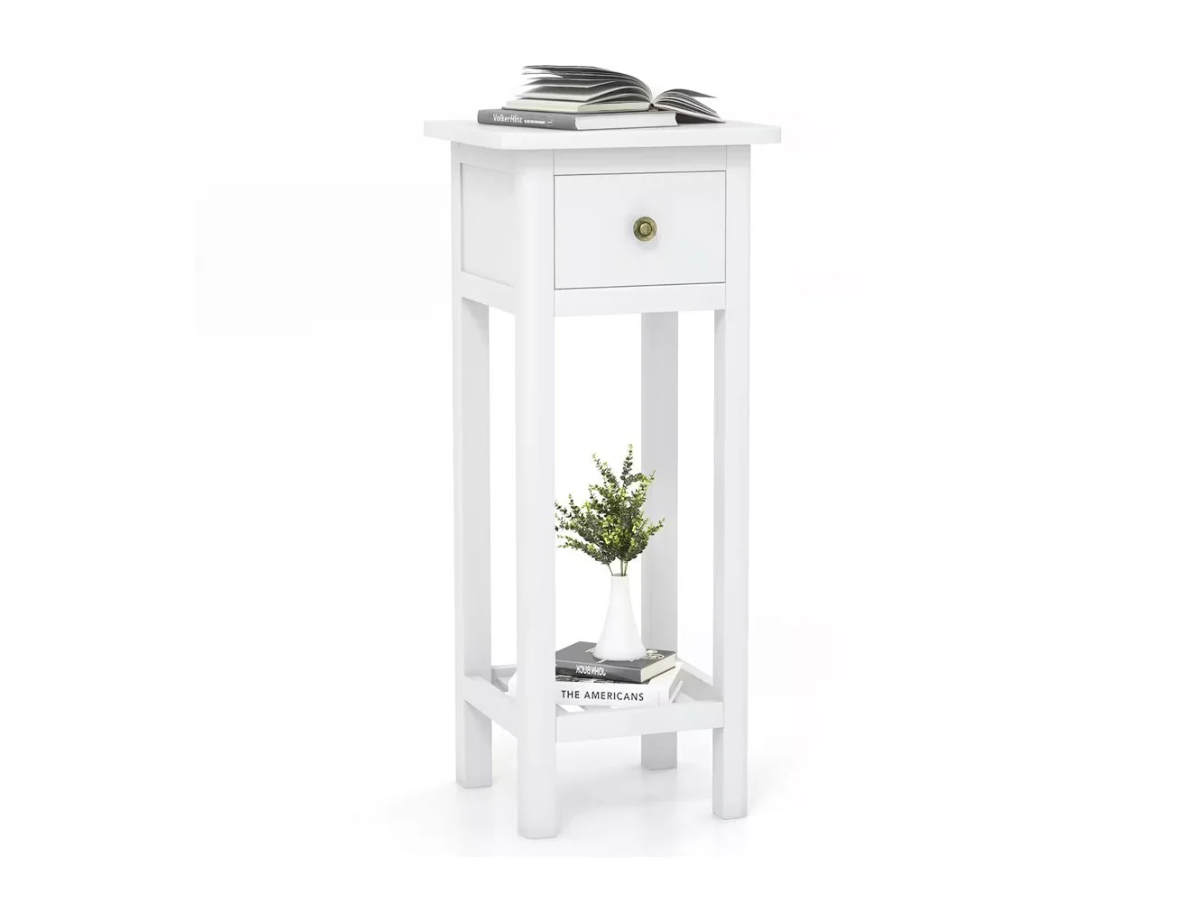 **Gymax - Solid Wood Side Table Rectangular Sofa Side Table w/ Acacia Wood Top Telephone Table - White**
