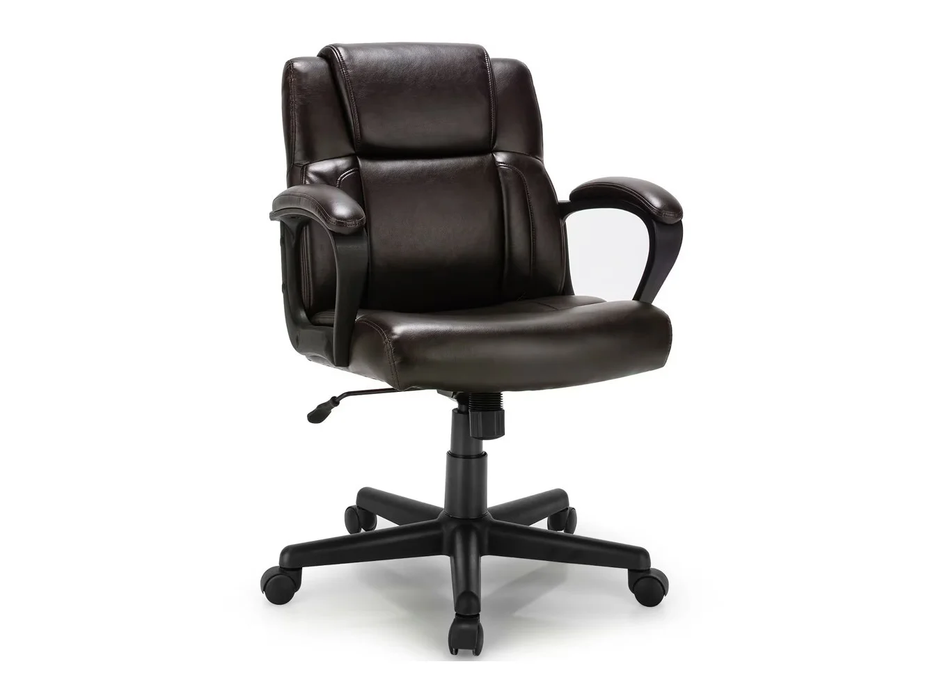 **Costway - Executive Leather Adjustable Office Chair with Armrest - Brown**