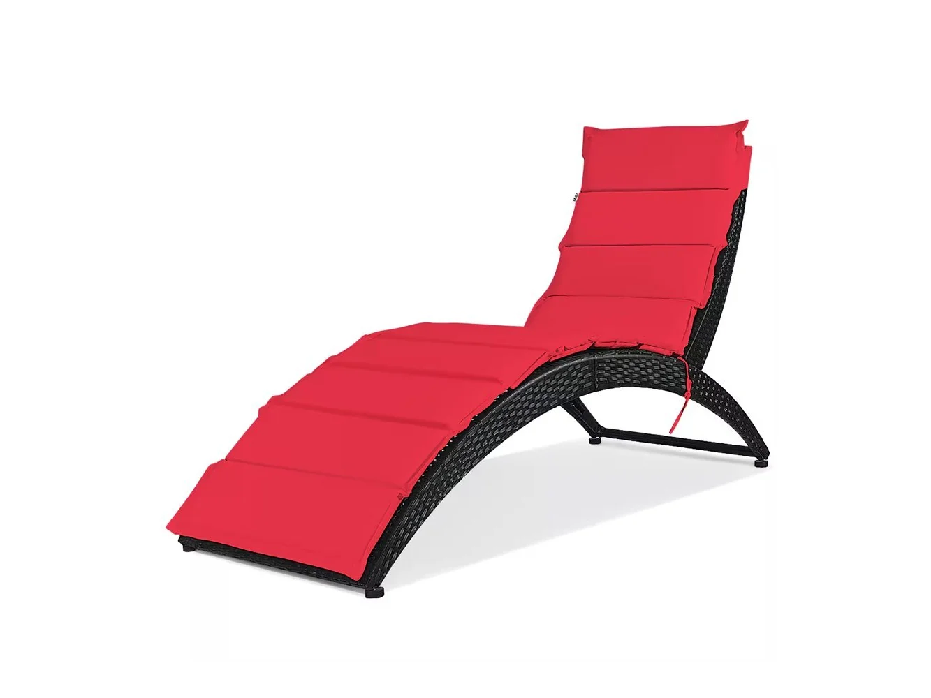 **Costway - Folding Patio Rattan Lounge Chair Chaise Cushioned Portable Garden Lawn - Red**