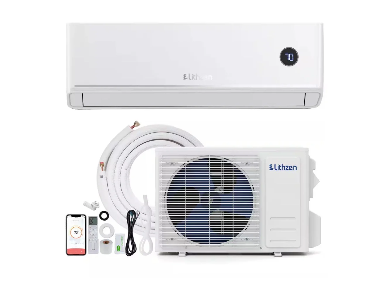 **Lithzen - 12000 BTU Mini Split Air Conditioner & Heater, 208/230V 18.2 SEER2 Wifi Enabled - White**