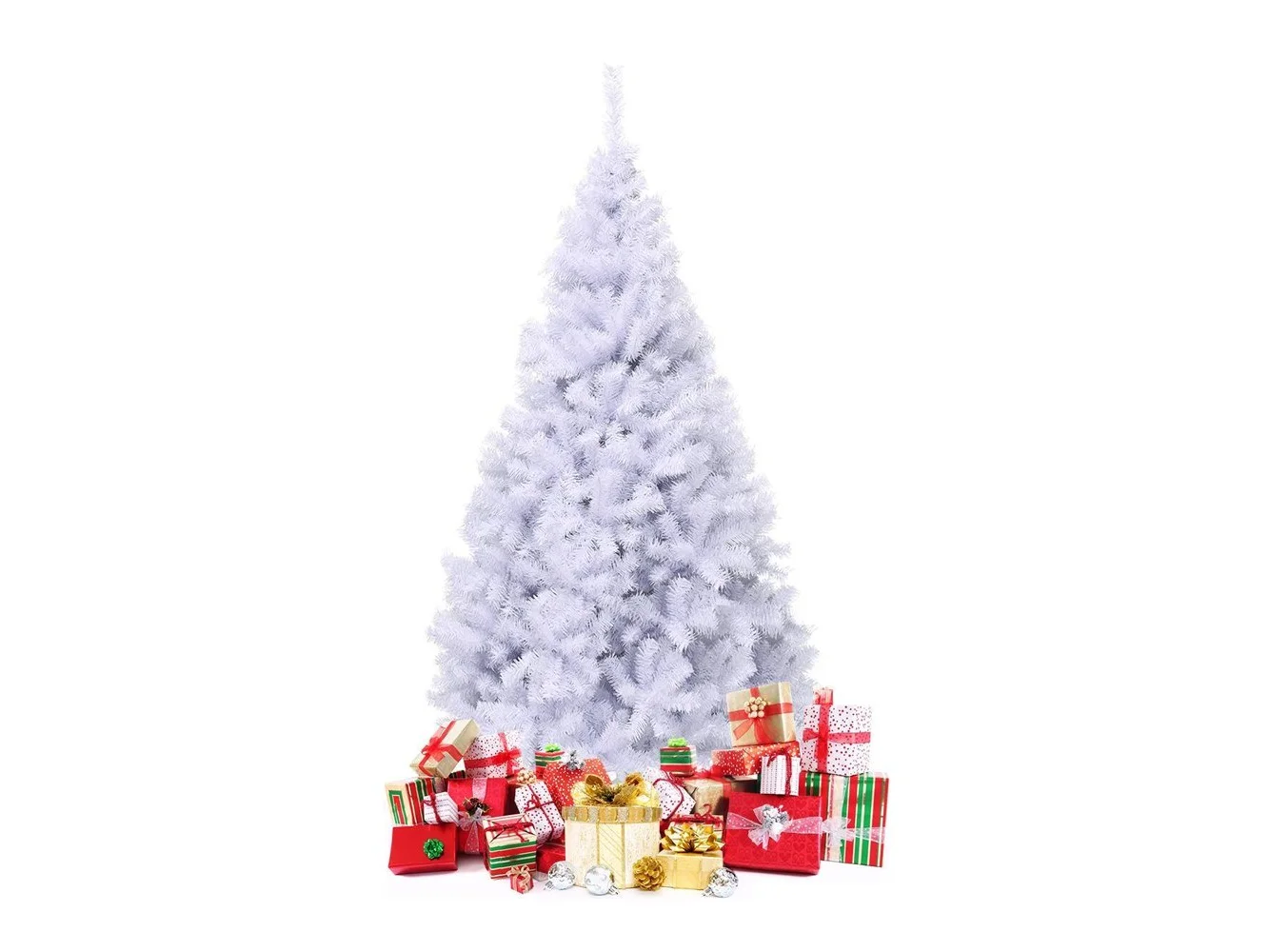 **Costway - 7.5Ft Hinged Christmas Tree Pine Tree 1346 Tips Metal - White**