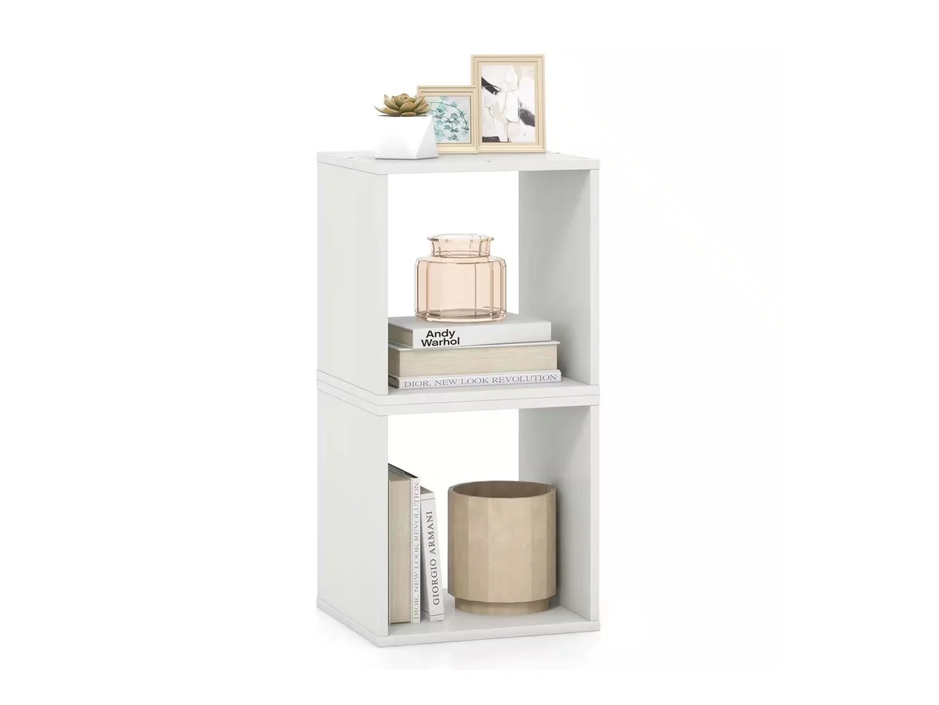 **Costway - 2PCS Stackable Storage Cube Free-standing Storage Organizer Bookcase for Bedroom - White**