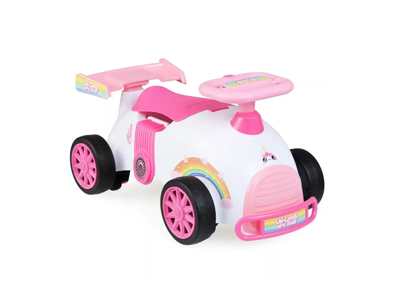 **Costway - Kids Ride On Push Car with Music Under-Seat Storage Universal Wheels for Boys Girls - Pink & White**
