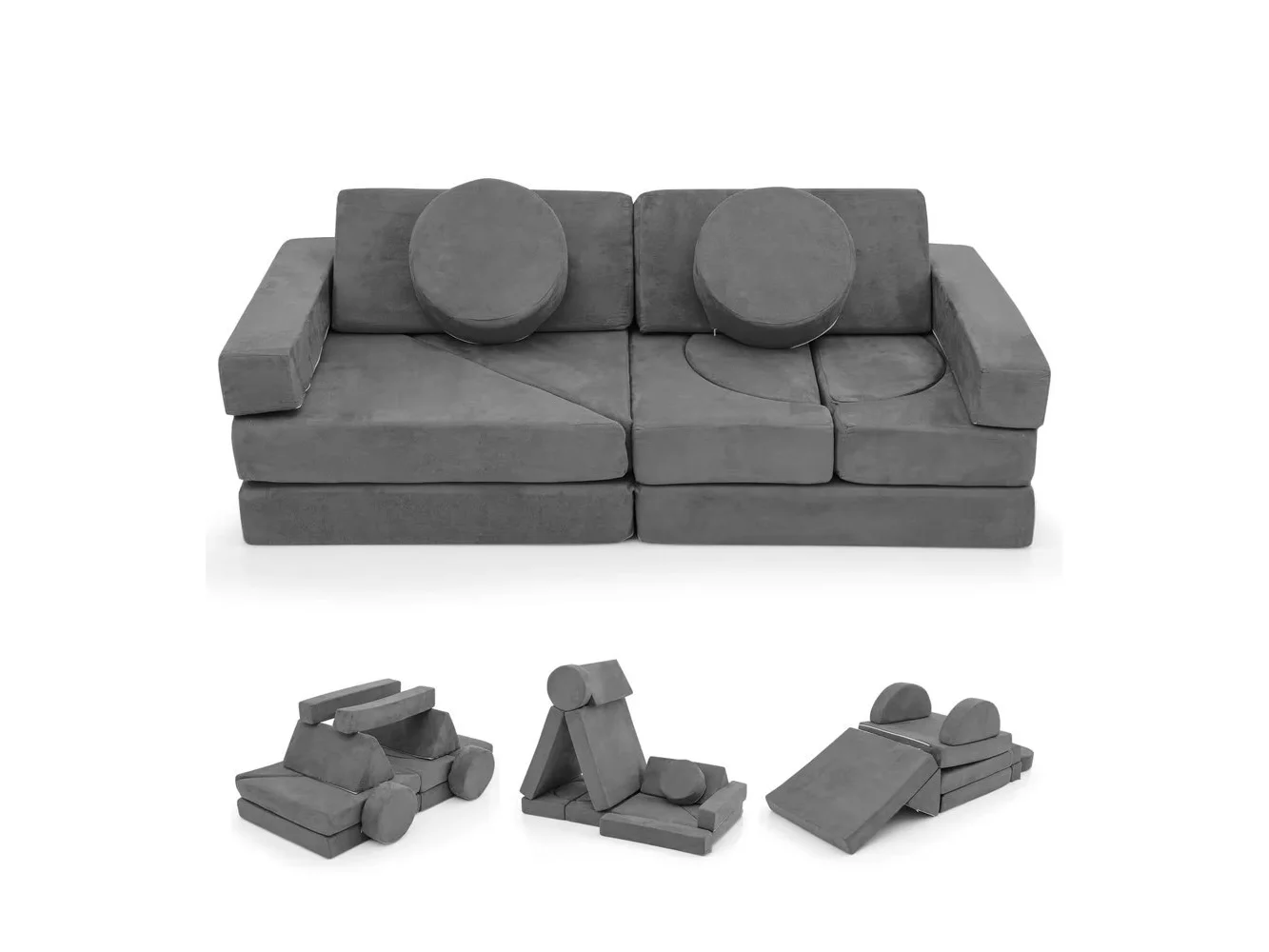 **Costway - 14 PCS Modular Kids Play Couch Child Sectional Sofa Toddler Soft Playset - Gray**