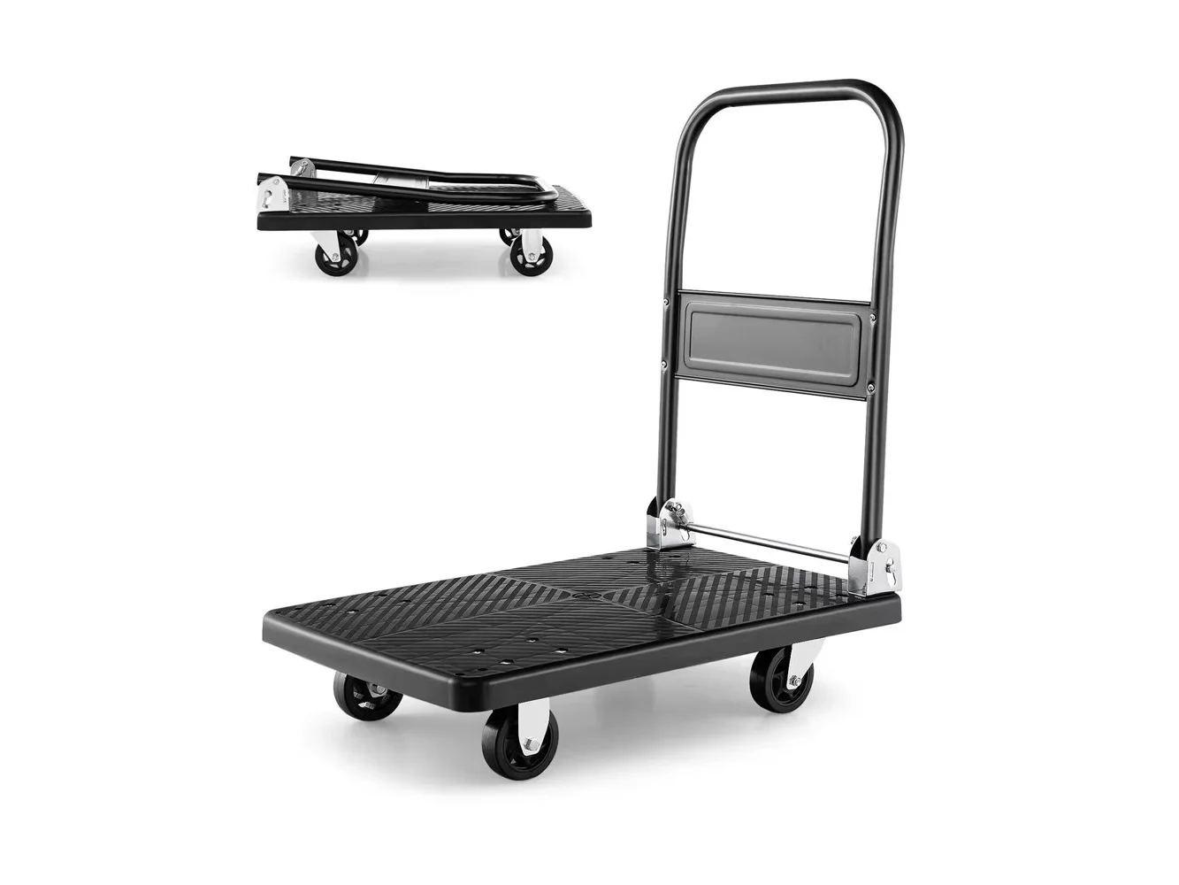 **Costway - Folding Push Cart Dolly Platform Hand Truck with 360° Swivel Wheels and 440LBS Capacity - Black**
