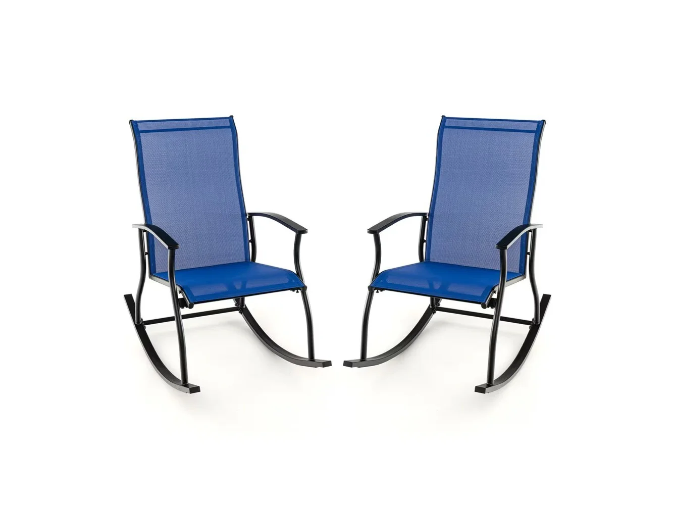 **Costway - 2 PCS Outdoor Rocking Chairs with Breathable Backrest Smooth Safe Rocking Design - Blue**