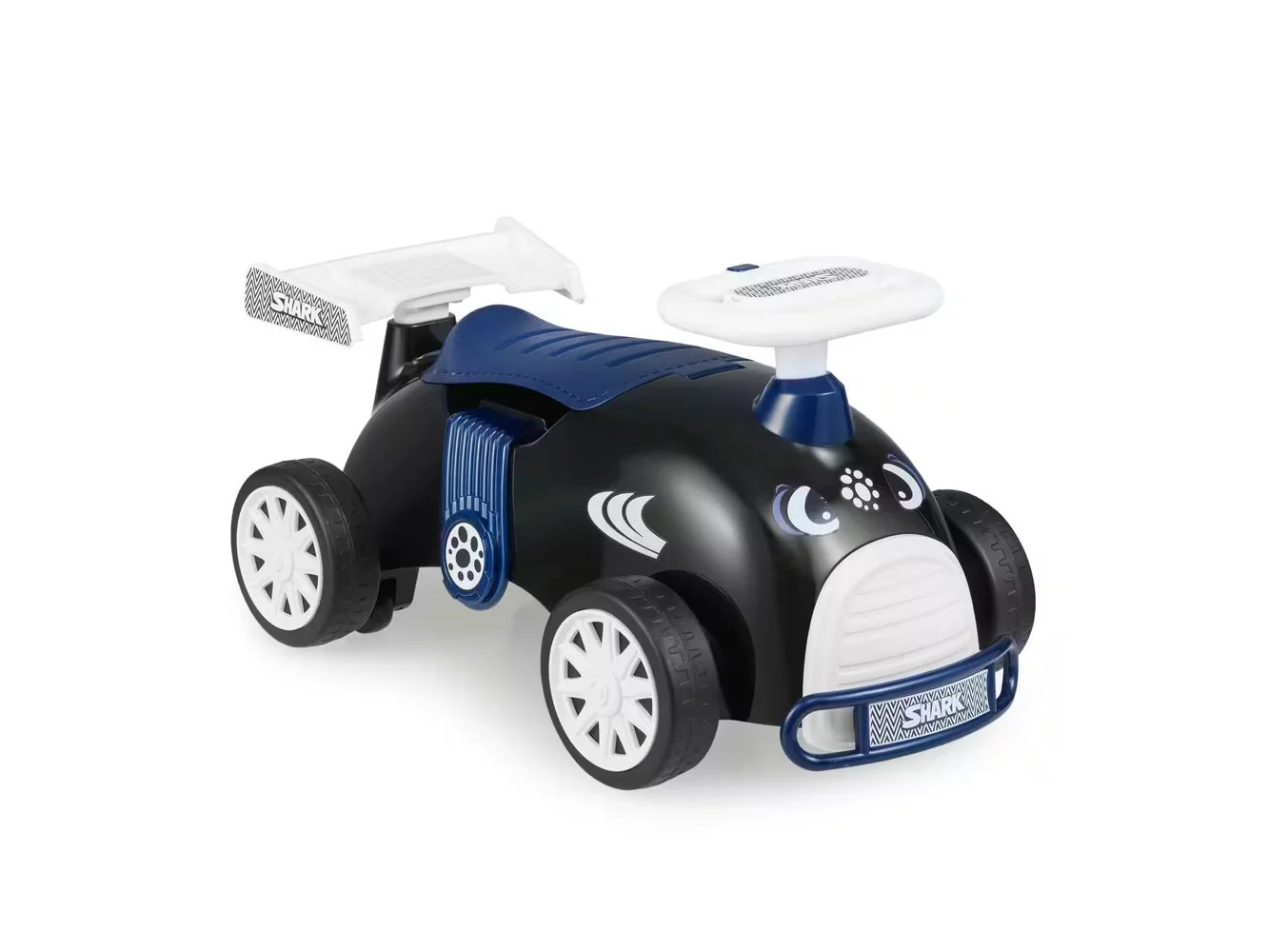 **Costway - Kids Ride On Push Car with Music Under-Seat Storage Universal Wheels for Boys Girls - Black & White**