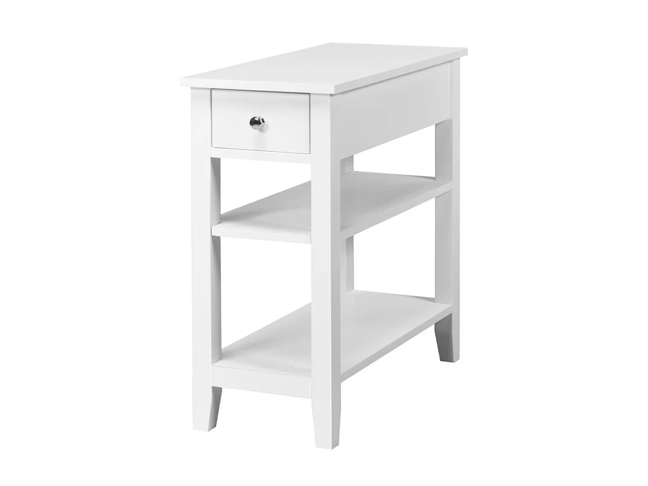 **Costway - 3 Tier Nightstand Bedside Table Sofa Side End Table w/Double Shelves Drawer - White**