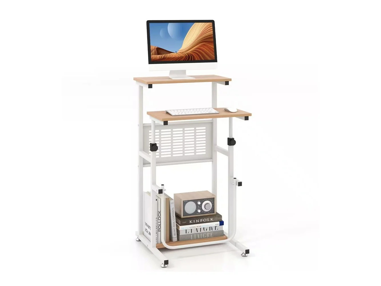 **Costway - Stand Up Desk Height Adjustable Sit Stand Computer Workstation Standing Desk - Natural,White**