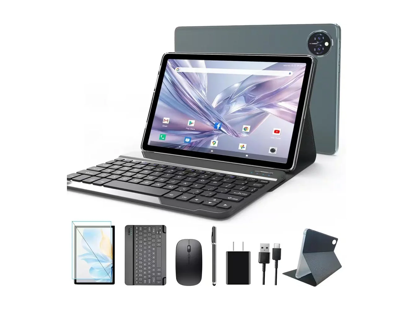 **ANTEMPER - Android Tablet 10 Inch, 4G Cellular Tablets, Octa-Core, 128GB Storage + 14GB RAM, 5G WiFi, Tableta with Keyboard/Case - Gray**