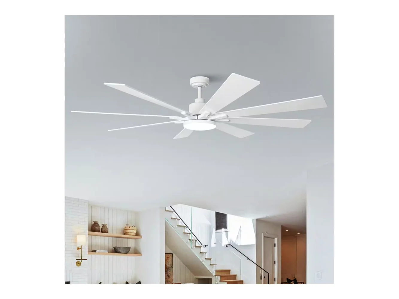 **Vaczon - 72" Modern Industrial Large Smart Ceiling Fan with Light and APP Control, Dual Color Blades, DC Motor - White**