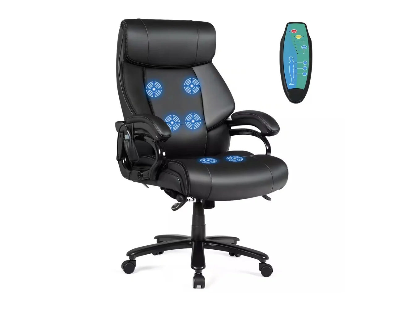 **Costway - Big & Tall 6-Point Massage Wide Seat Office Chair with Padded Armrests - Black**