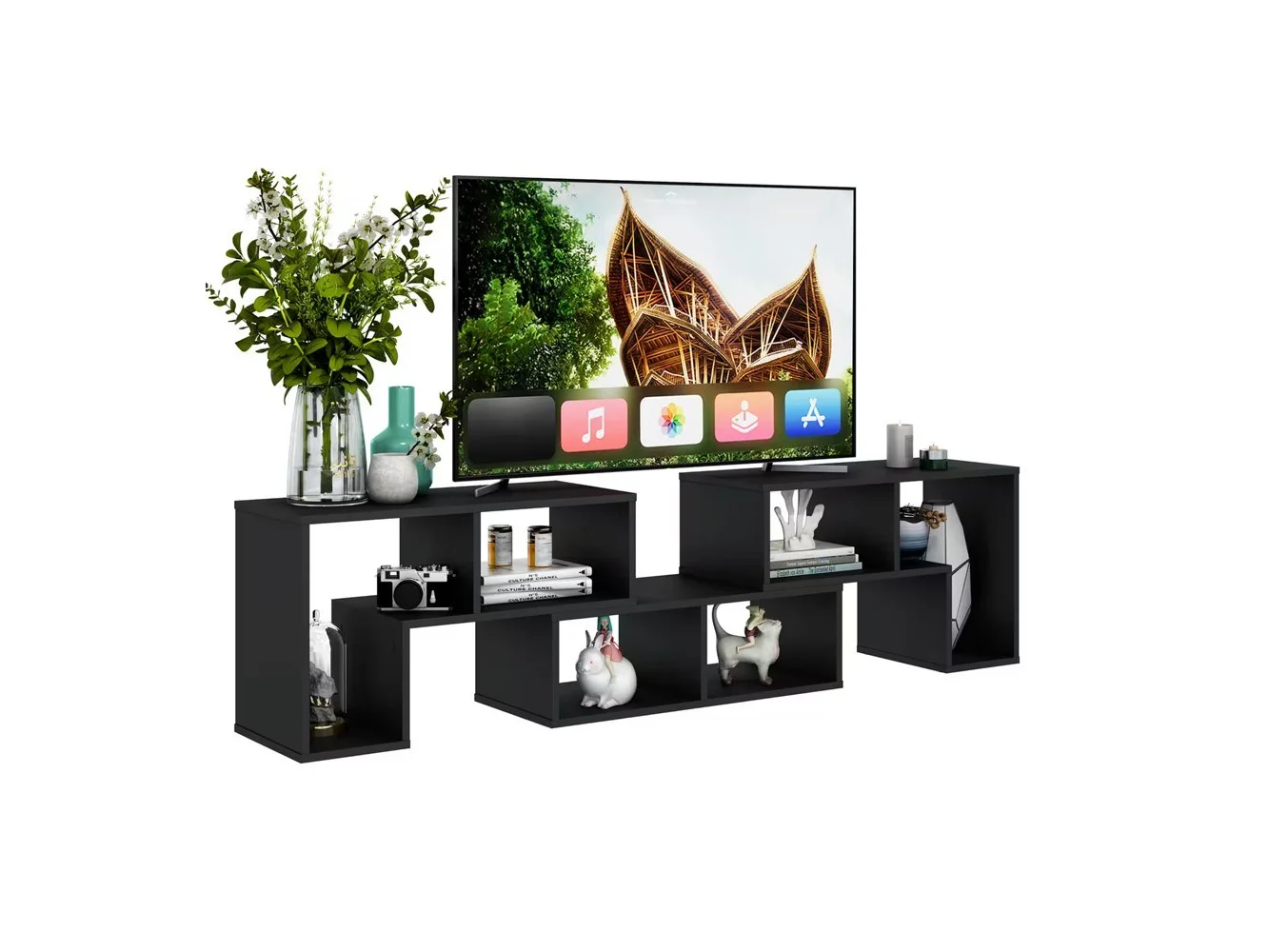 **Costway - 3 Pieces TV Console Stand Modern Entertainment Center Storage Bookcase - Black**