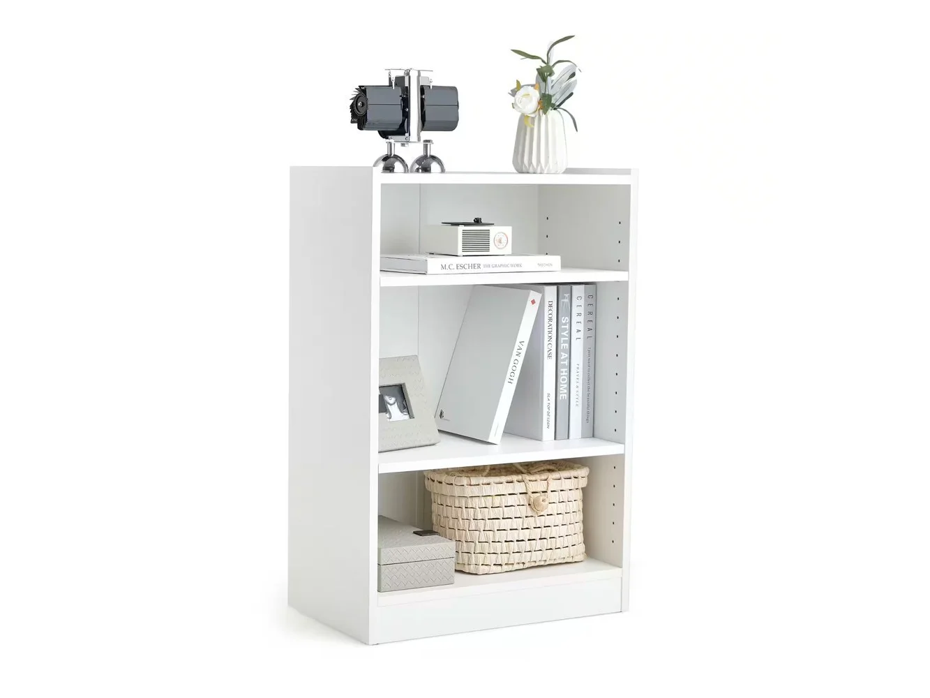 **Costway - 3-Tier Bookcase Open Multipurpose Display Rack Cabinet with Adjustable Shelves - White**