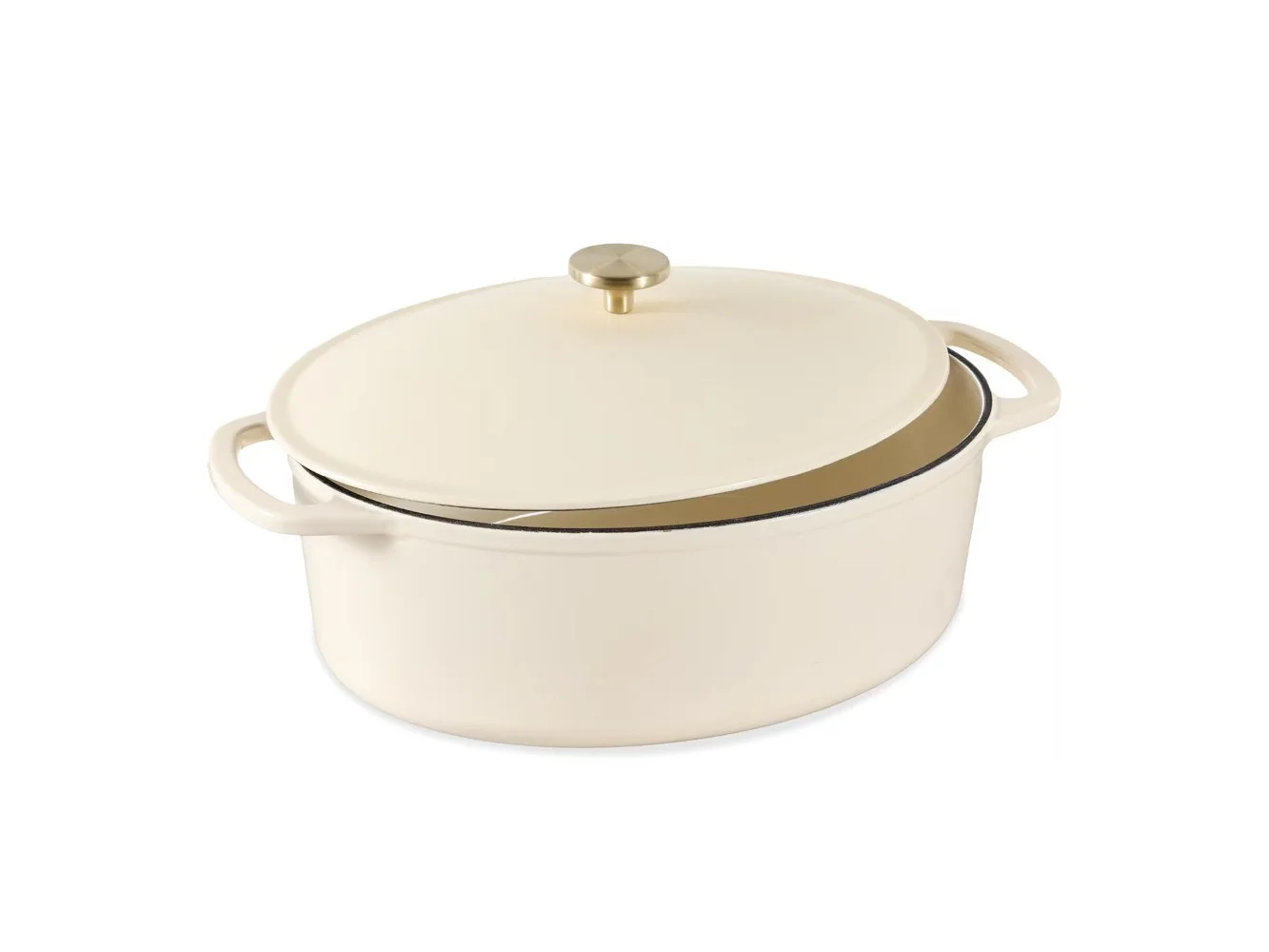 **Best Choice Products - Oval 7.5 Quart Cast-Iron Dutch Oven, Heavy-Duty w/ Enamel, Side Handles - Vanilla Buttercream**