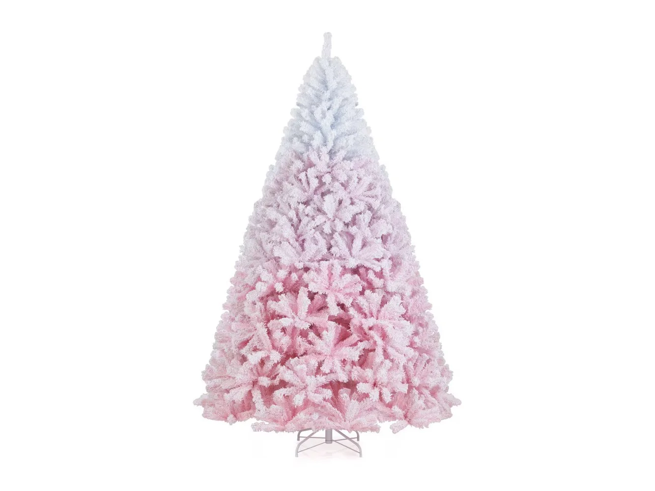 **Gymax - 8 FT Artificial Christmas Tree Hinged Snow Flocked Xmas Tree w/ 1774 Lush Branch Tips - Pink**
