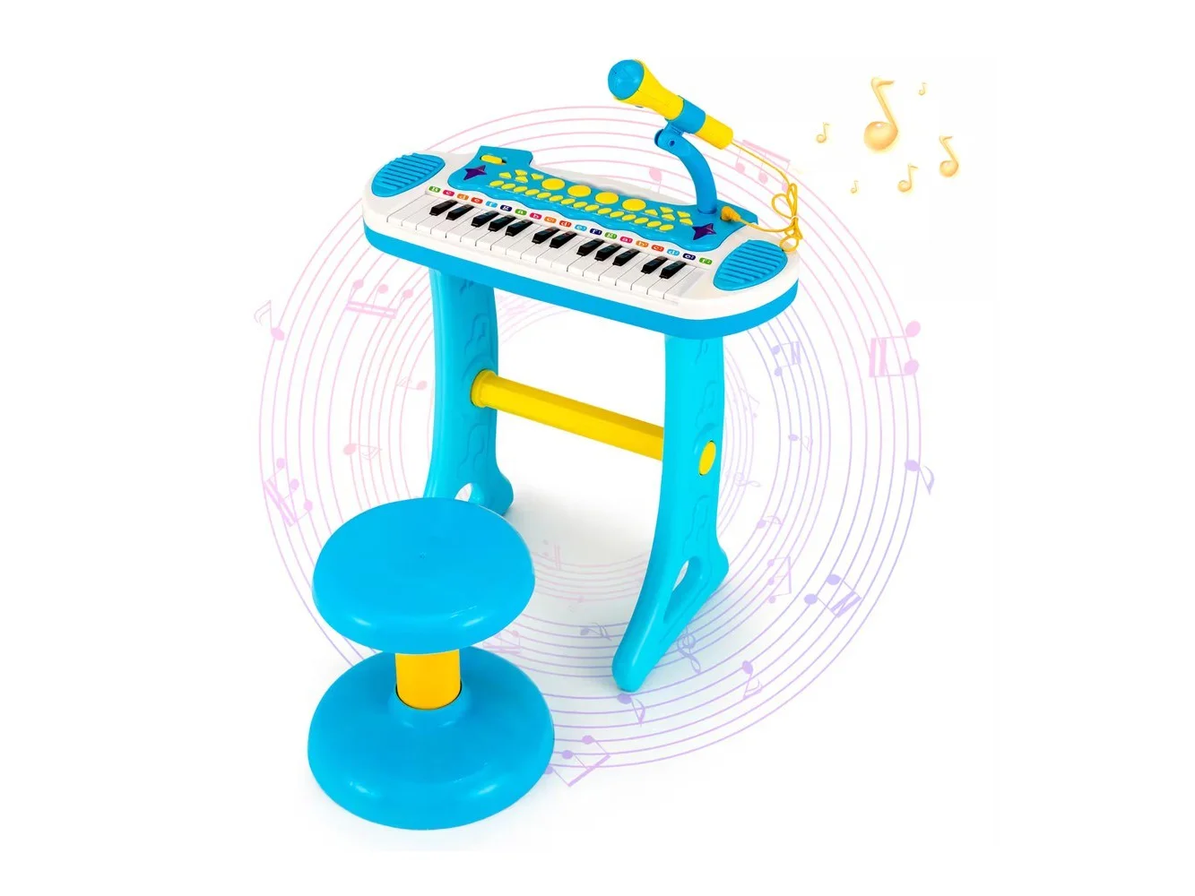 **Costway - 31 Key Kids Piano Keyboard Toy Toddler Musical Instrument with Microphone - Blue**