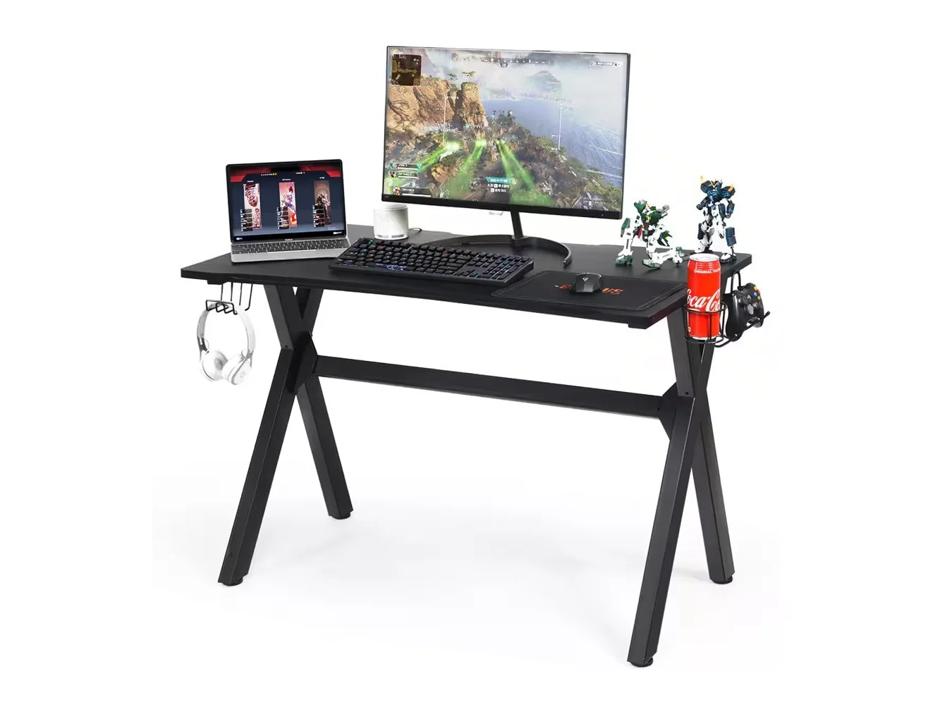 **Costway - Gaming Desk with Cup Holder - Black**