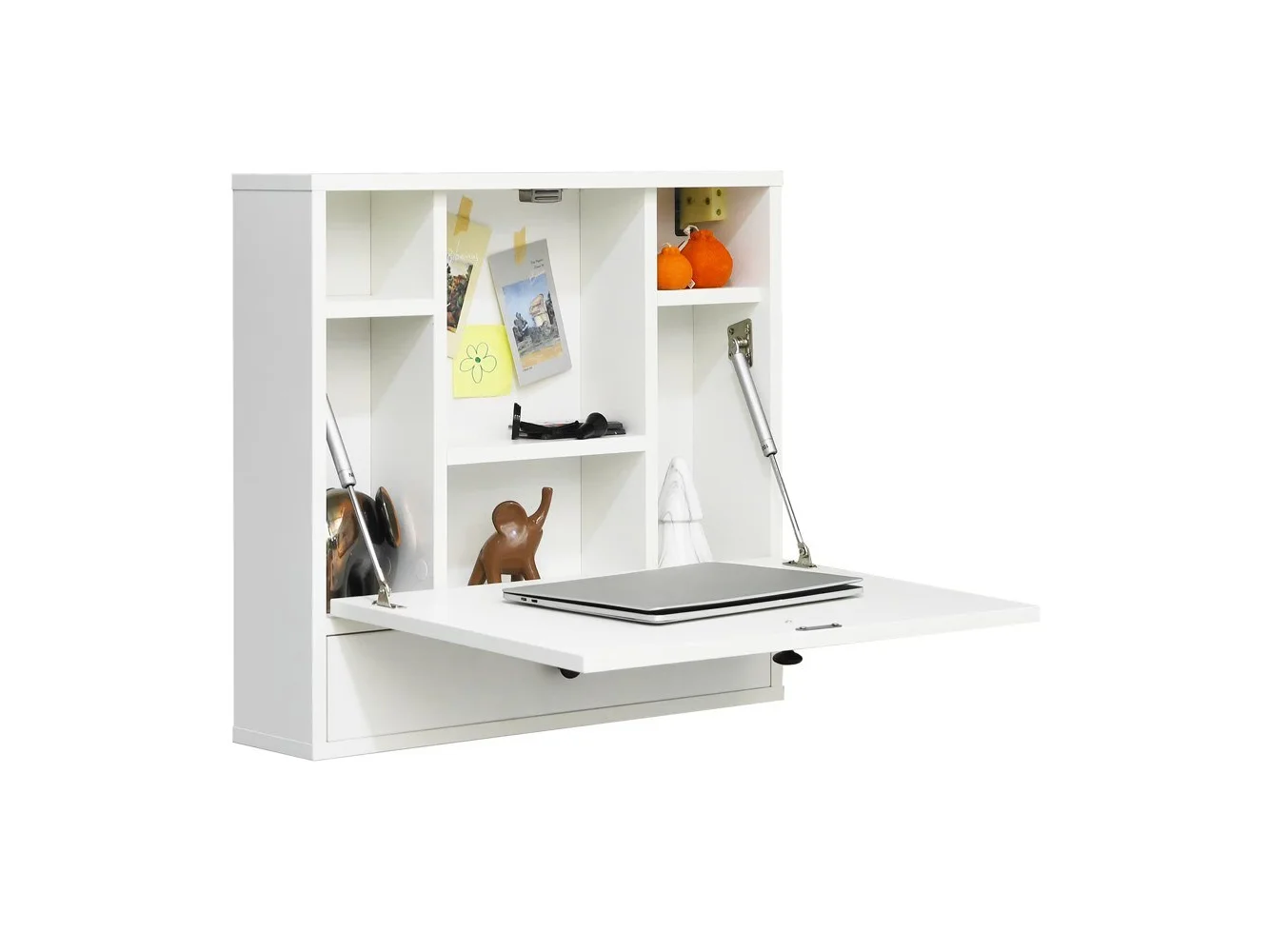 **Costway - Wall-Mount Floating Desk Foldable Space Saving Laptop Workstation - White**