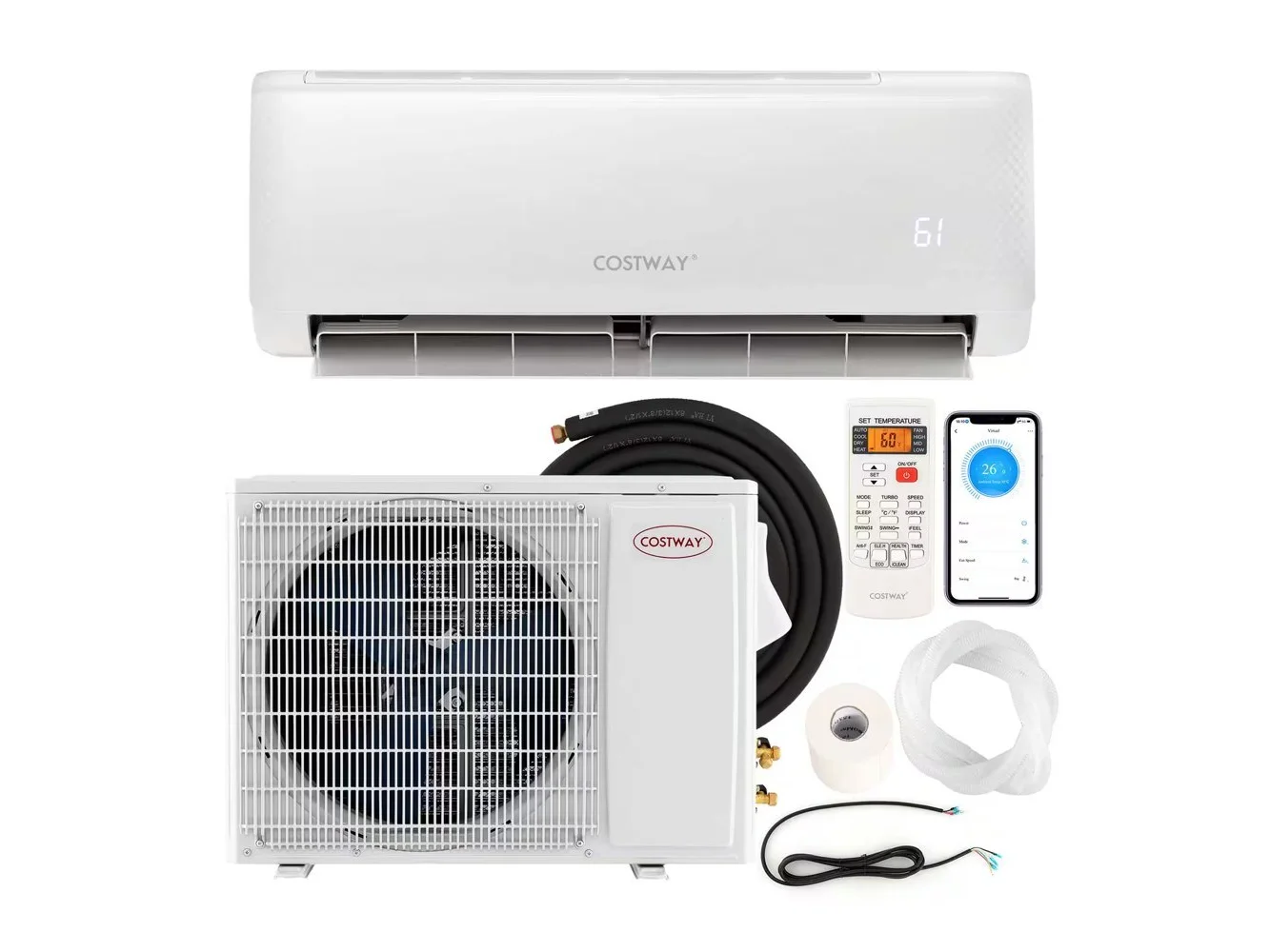 **Costway - 24,000 BTU Mini Split Air Conditioner AC Unit with Heat Pump & Alexa Googlehome Remote Control - White**