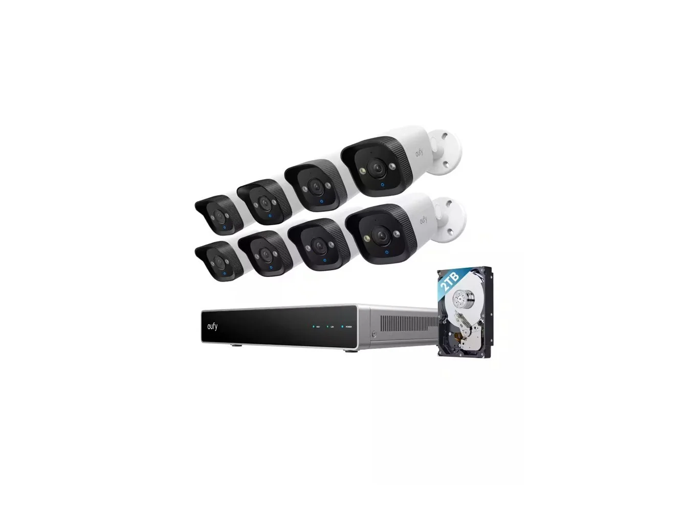 **NVR S4, 8β16CH, Local AI, Smart Search, 2TB HDD (Up to 16TB), 24/7 Recording, Works with eufy PoE Cams - white + black + silver**