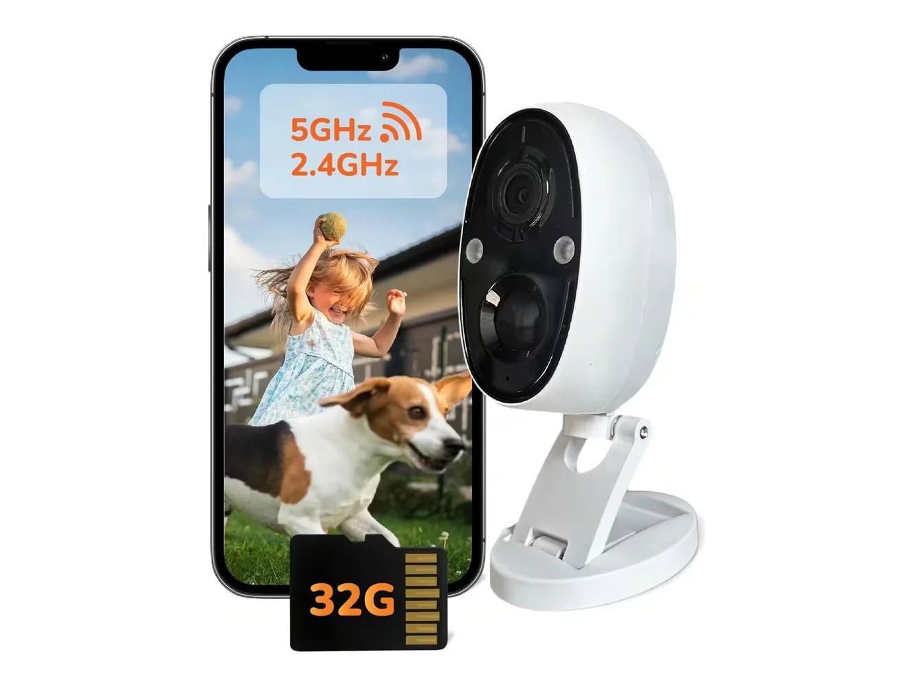 **Sensforge - 2.5K Indoor/Outdoor Battery Camera, AI Detection, Color Night Vision, Magnetic Mount, Dual-Band Wi-Fi, 32GB SD - White**