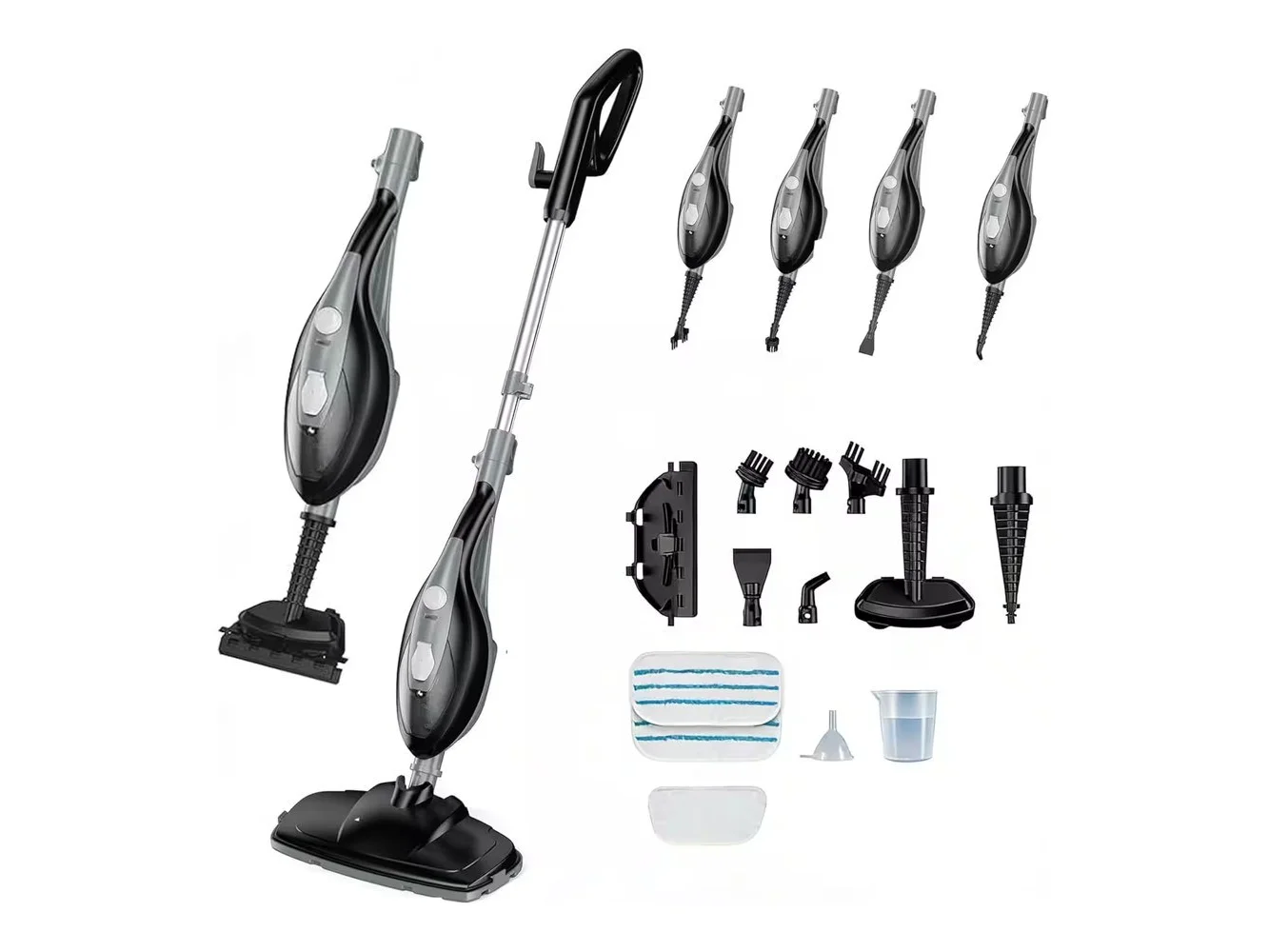 **Sweet - 10-in-1 Steam Mop, 1550W Detachable Handheld Steam Cleaner for Floor Cleaning, 16FT Cord, 2 Washable Pads - Black Grey**