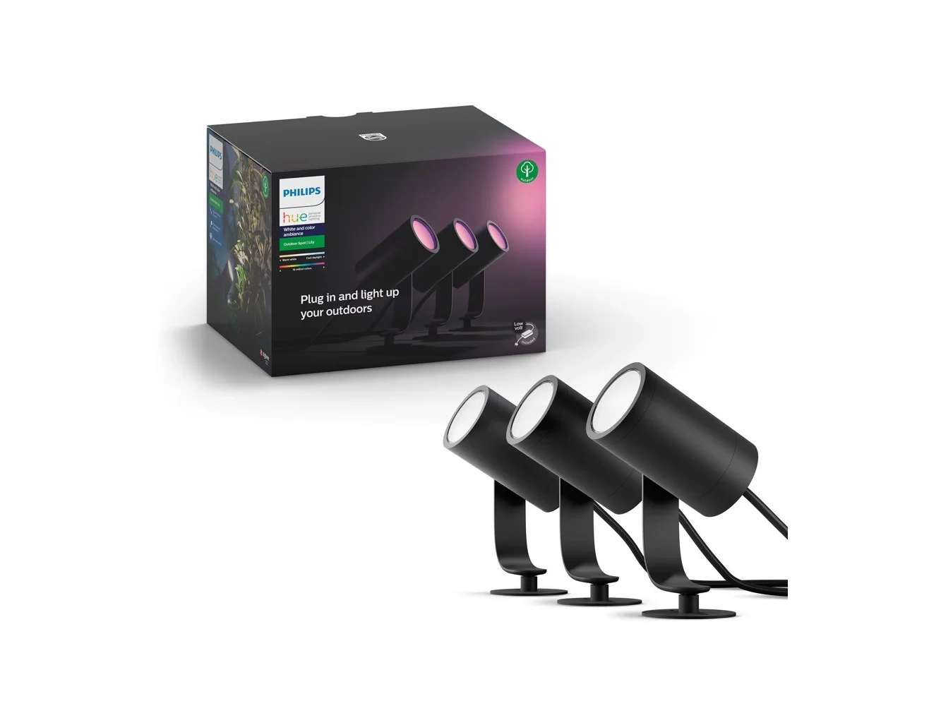 **Philips - Hue Lily Outdoor Spotlight Basekit (3-pack) - White and Color Ambiance**