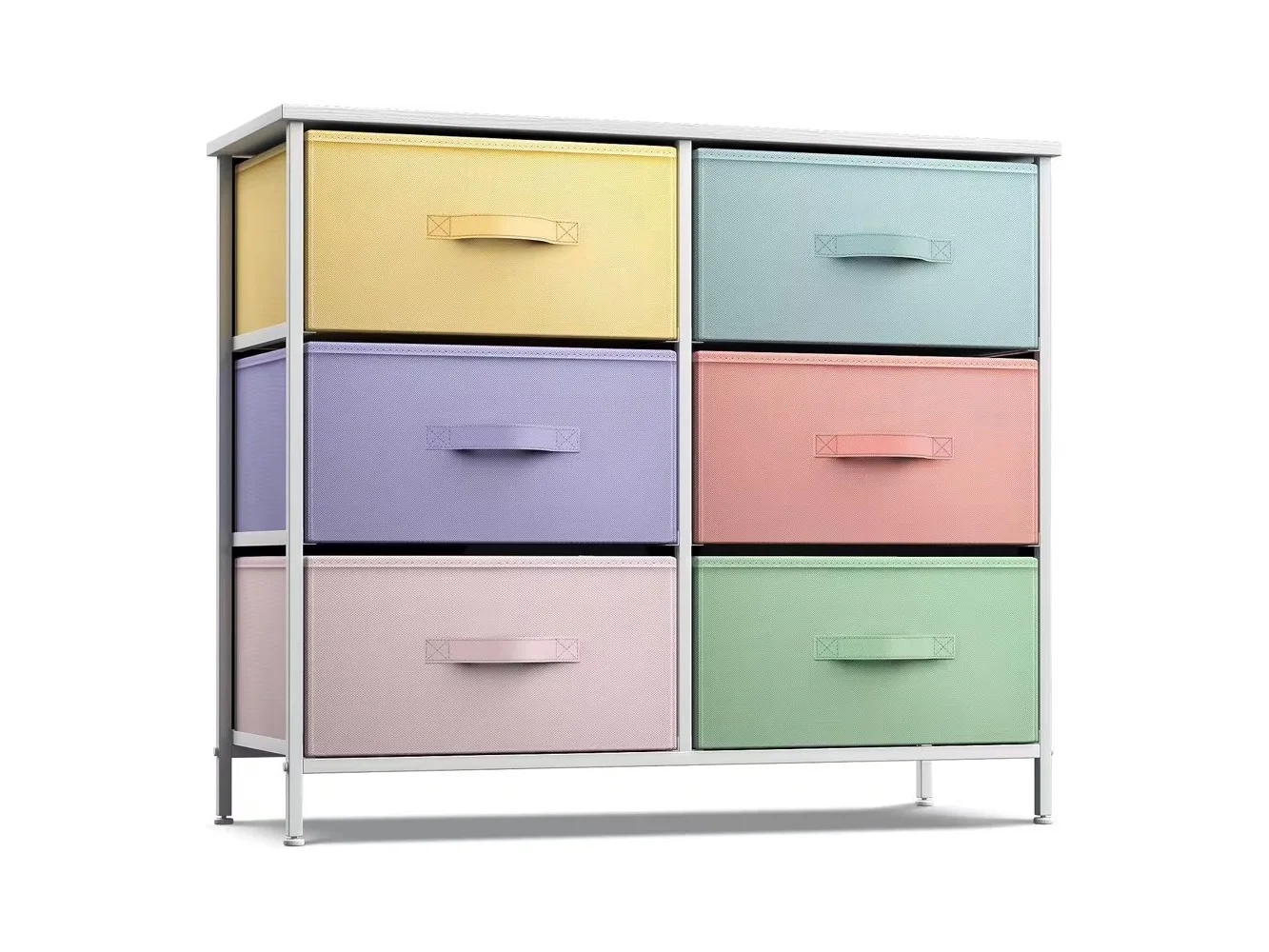 **Sorbus - Dresser with 6 Drawers, Furniture Storage Tower Unit for Bedroom, Hallway, Closet Wood Top Fabric Drawers Chest - Pastel**