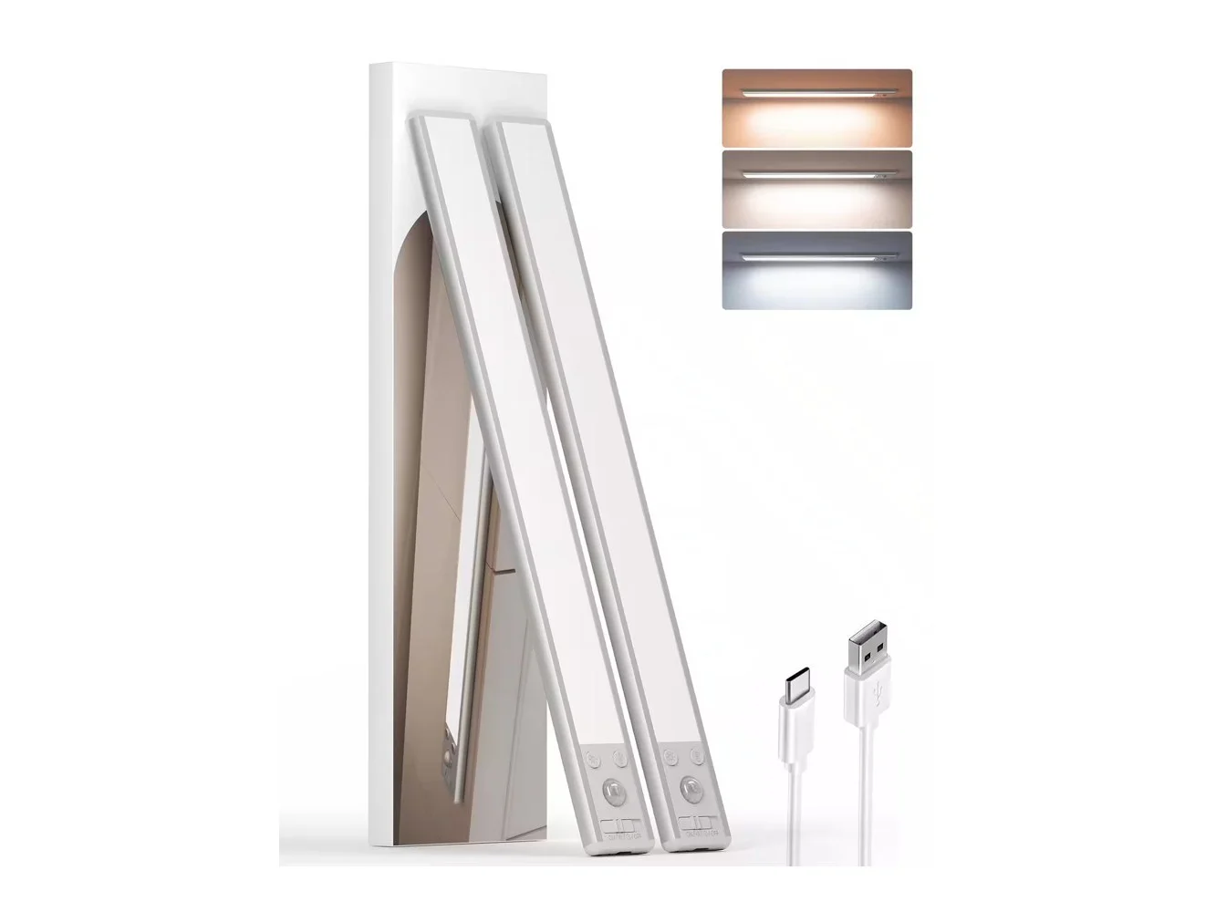 **EZVALO - 14.74 in. Wireless USB Charging Integrated LED Linkable Under Cabinet Light Smart Recessed Lighting-2 Pack - White**