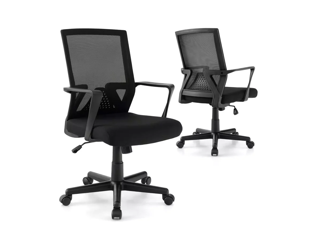 **Costway - Mesh Office Chair Swivel Rocking Chair Adjustable w/ Armrests & Lumbar Support - Black**