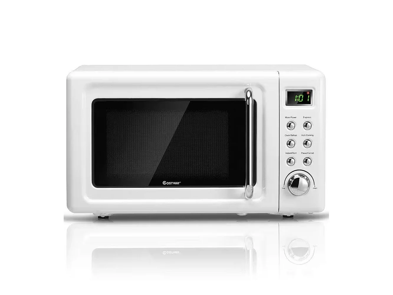 **Costway - 0.7Cu.ft Retro Countertop Microwave Oven 700W LED Display Glass Turntable - White**