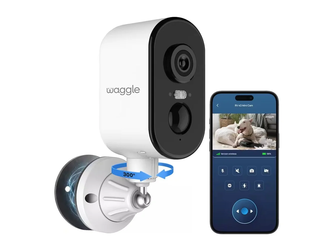 **Waggle - 4G LTE Cellular Security Camera, 2K HD Pet Monitor, 300Β° Pan, No WiFi, 9000mAh Battery, Night Vision, 2-Way Talk.**