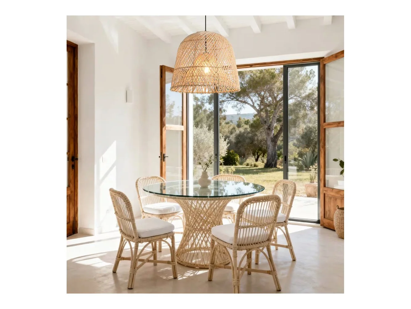**Parrot Uncle - 1-Light Coastal Retro Rattan Hand-Woven Cloche Hanging Basket Pendant Light - Brown**