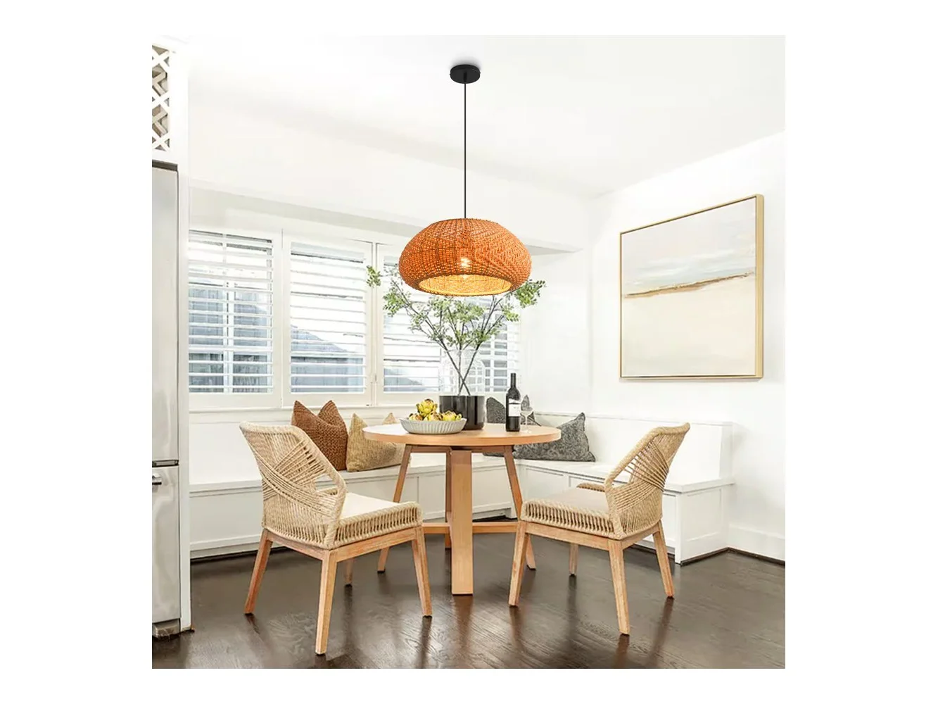 **Parrot Uncle - 1-Light Coastal Retro Brown Rattan Hand-Woven Cloche Hanging Cage Pendant Light**