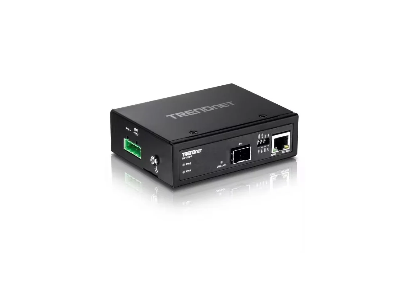 **Trendnet - Industrial 100/1000Base-T to SFP Media Converter, TI F11SFP, IP50 Rated, NDAA TAA Compliant, 1 x Gigabit - Black**