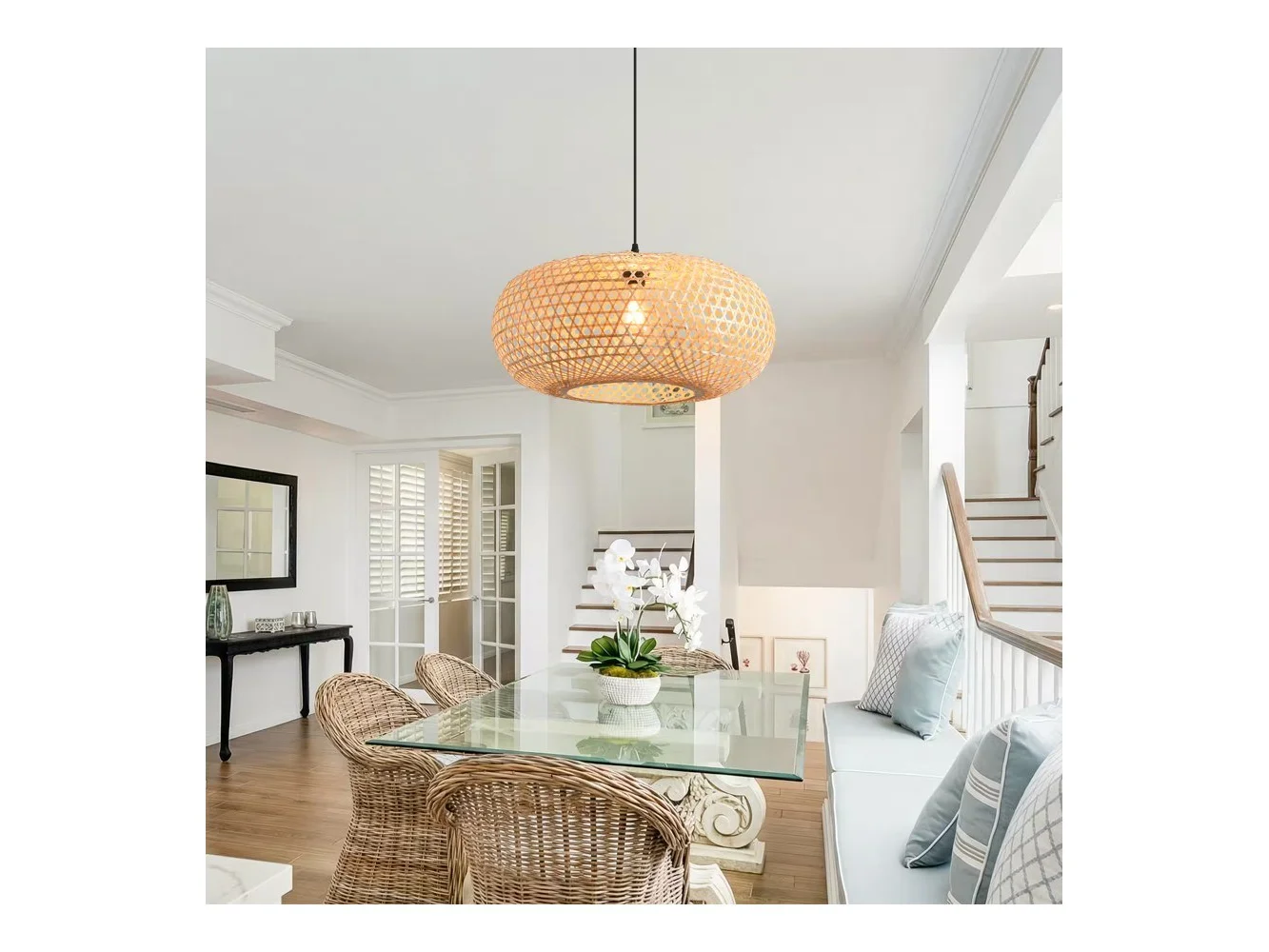 **Parrot Uncle - 1-Light Coastal Retro Rustic Bamboo Hand-Woven Hanging Cage Pendant Light - Brown**