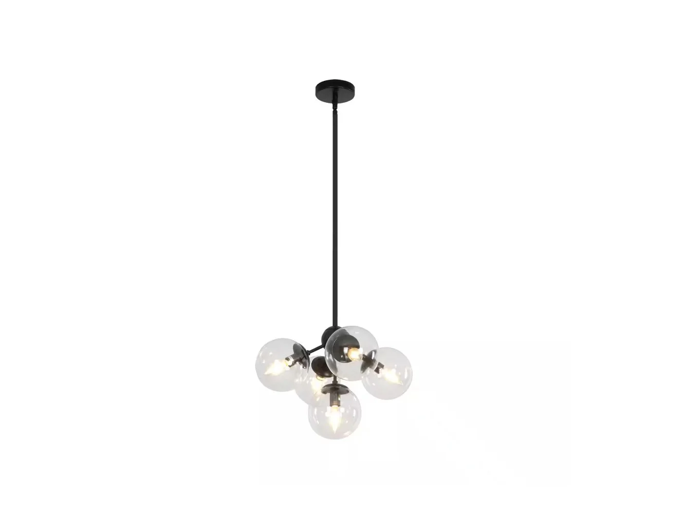 **Umeiluce - 5 Lights Modern Industrial Pendant Lights Clear Large Glass Shade - Matte Black**