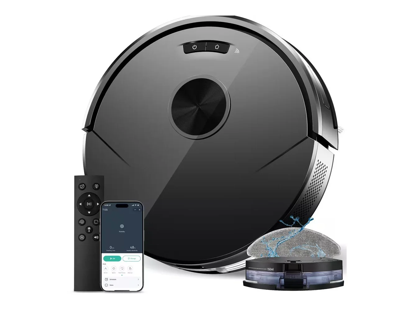 **Teendow - 2-in-1 Robot Vacuum and Mop Combo with 8000Pa Suction, Ultra-Thin, 120-Min Runtime, Self-Charging, App & Remote Control - Black**