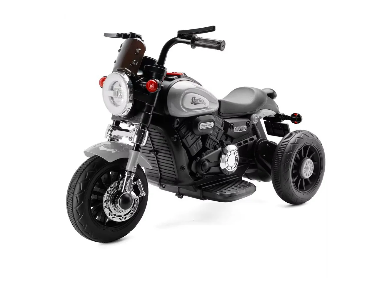 **Topteng - 6V Dual Drive 3-Wheel Kids Electric Motorcycle - for Ages 3-8, with Realistic Sounds & Multi-Surface Use​​ - Gray**