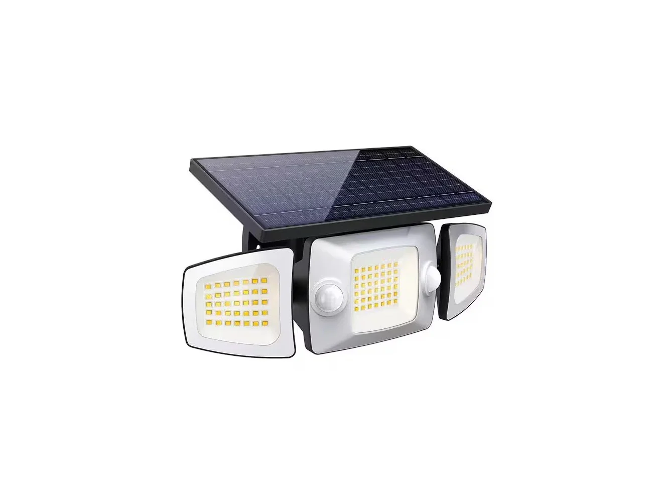 **Adewalk - 270 Degree 3 Head Solar Flood Light IP67 Waterproof Motion Sensor Remote Security Light for Garage Yard - White**