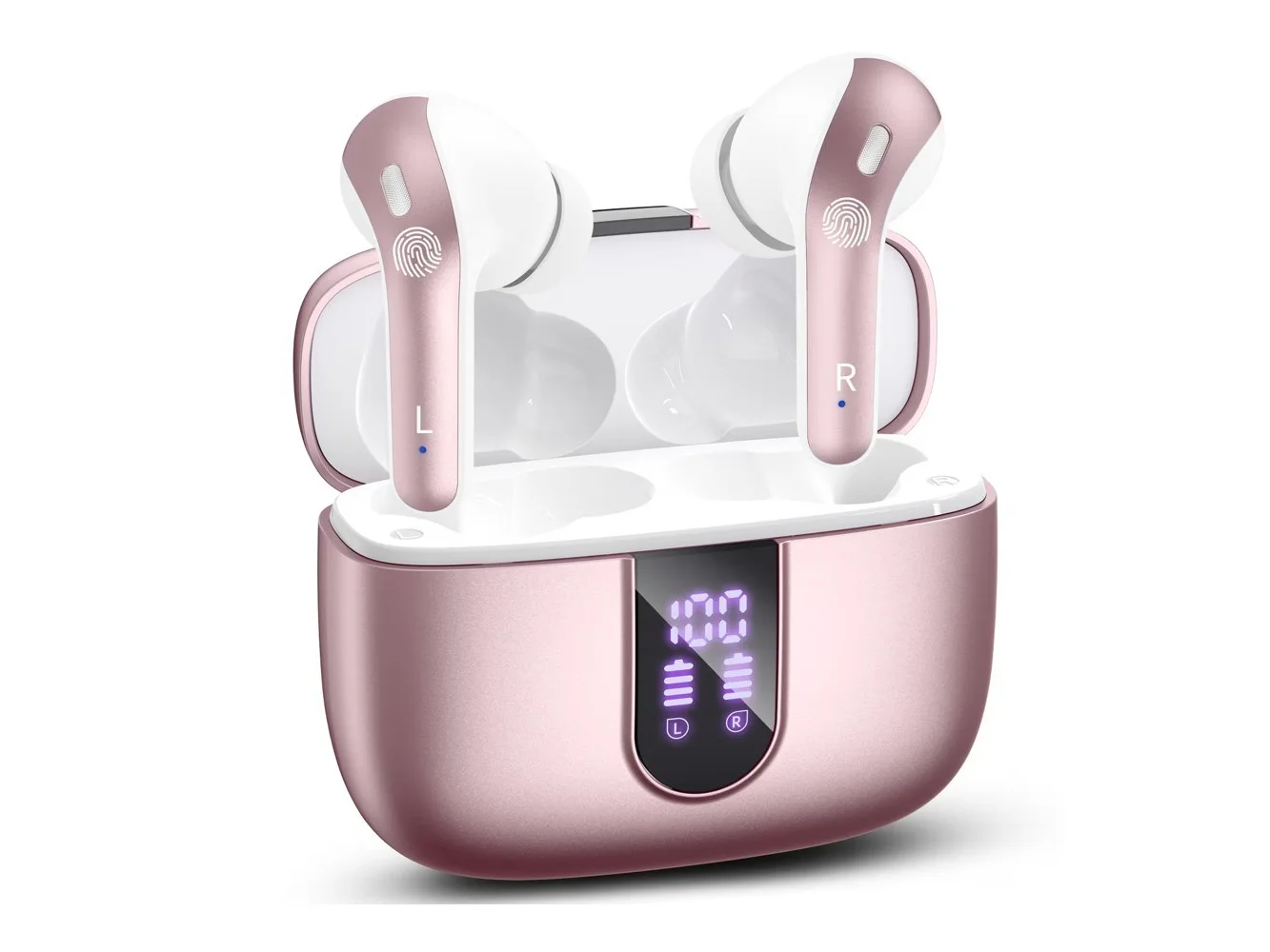 **VEAT00L - VEATOOL X8 Bluetooth Headphones True Wireless Earbuds 65H Playback Power Display Earphones with Wireless Charging Case - Rose Gold**
