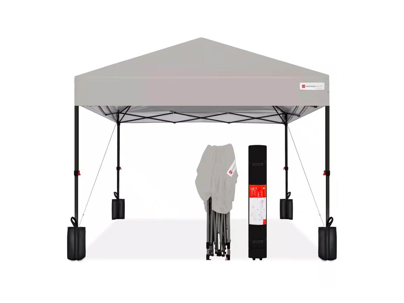 **Best Choice Products - 8x8ft Easy Setup Pop Up Canopy w/ 1-Button Setup, Wheeled Case, 4 Weight Bags - Light Gray**