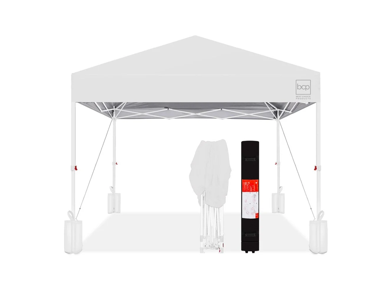 **Best Choice Products - 8x8ft Easy Setup Pop Up Canopy w/ 1-Button Setup, Wheeled Case, 4 Weight Bags - / - White**