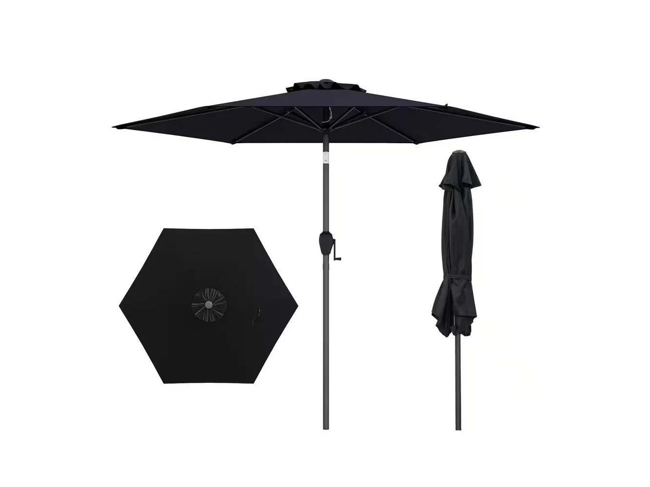 **Gymax - 7.5 ft Patio Umbrella Outdoor Heavy Duty Market Umbrella w/ Push Button Tilt - Black**