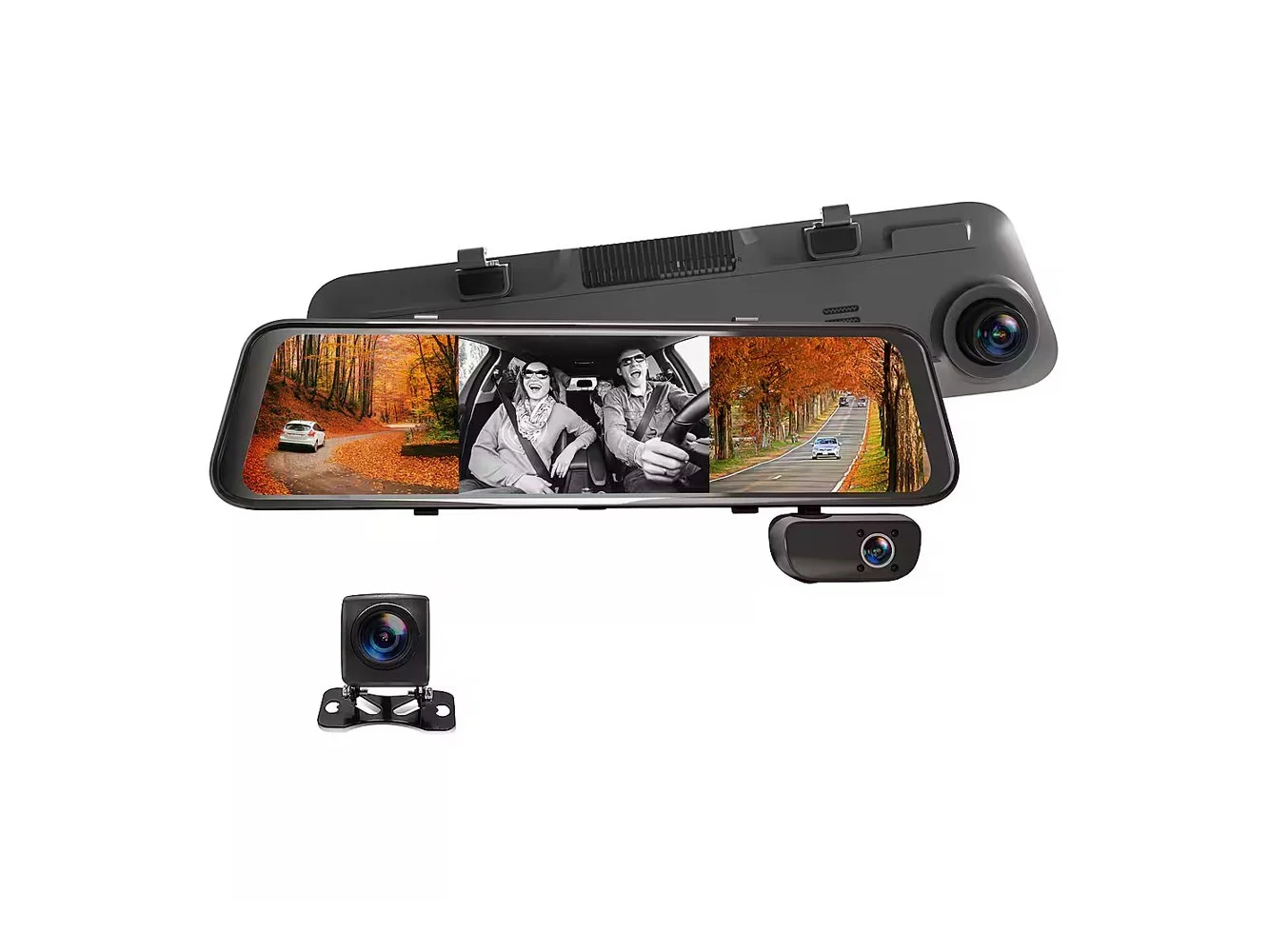**Rexing - M3 1080p 3-Channel Mirror Dash Cam with Smart GPS - Black**