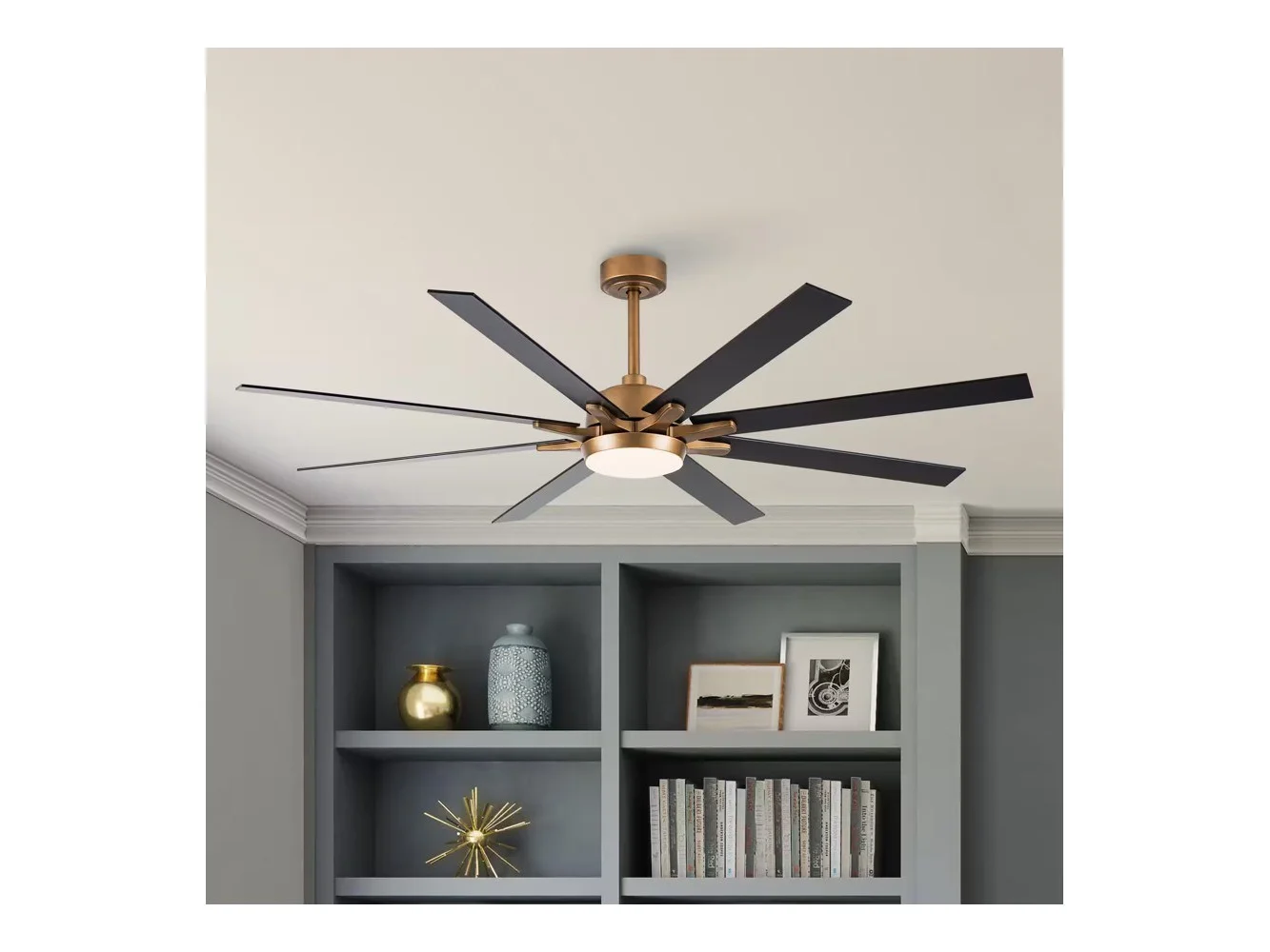 **Parrot Uncle - 65-inch Indoor LED Ceiling Fan with Light and Remote Control, 8 Reversible Blades, DC Reversible Motor - Gold**