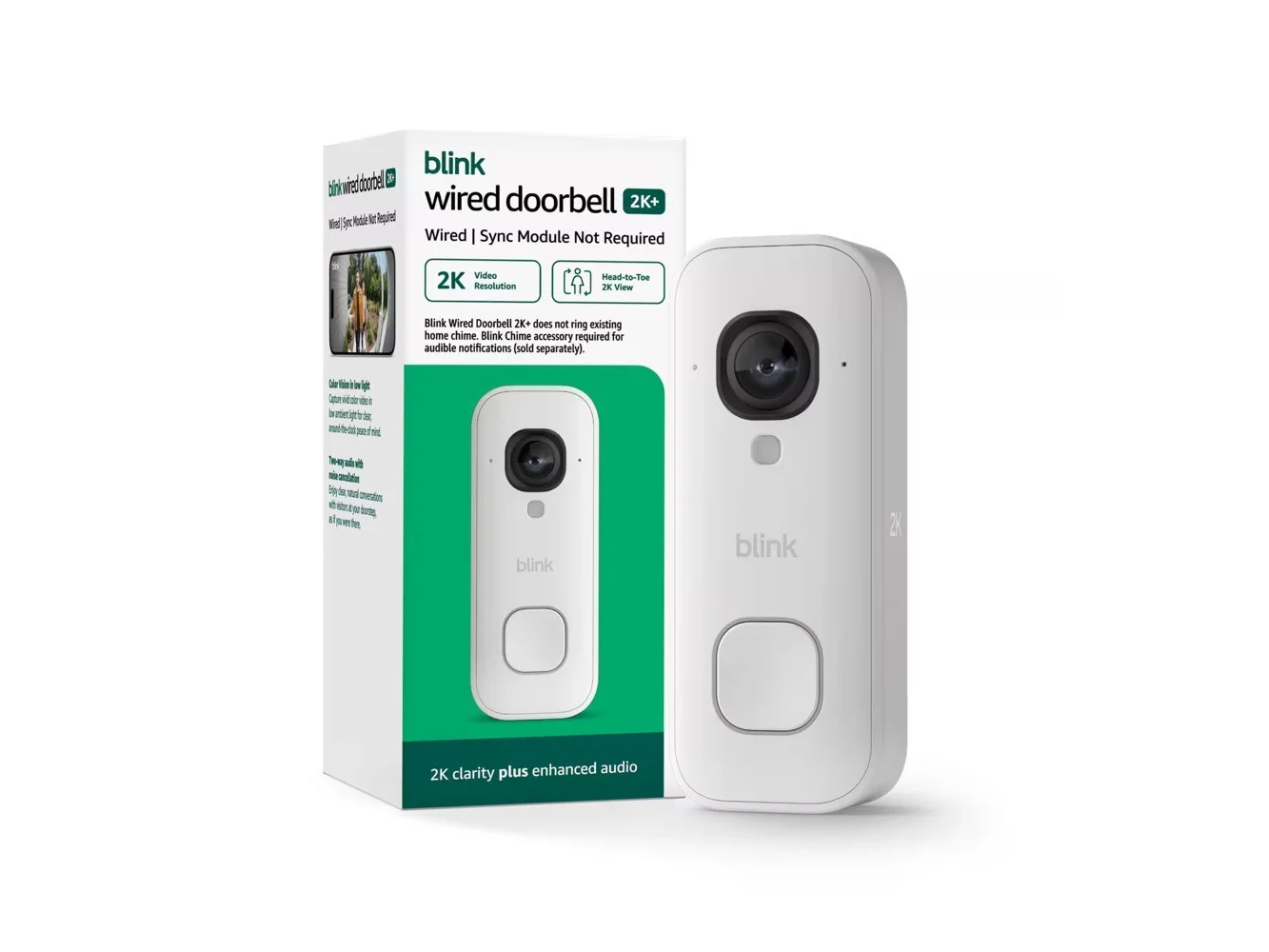 **Blink - Wired Doorbell 2K+ — Head-to-Toe 2K video doorbell, continuous hardwired power, enhanced audio - White**