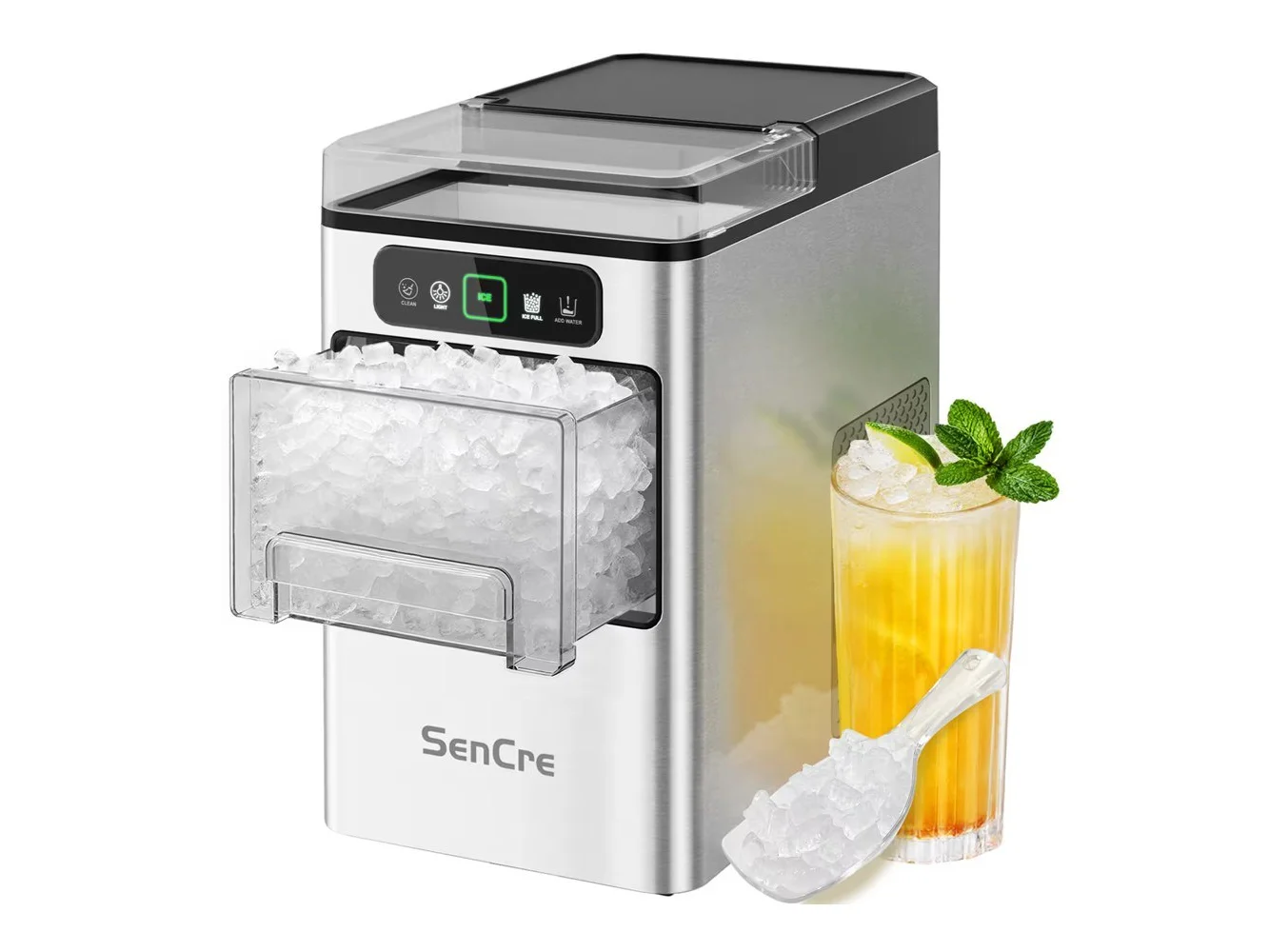 **SenCre - Nugget Ice Maker 40lbs/Day, Countertop Chewable Ice Pebble Ice Maker Machine - Silver**